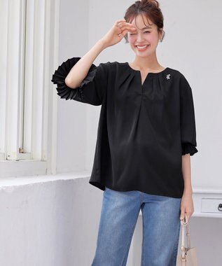 Tiaclasse L 【洗える】プリーツスリーブブラウス ブラック