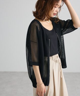 Green Parks メッシュ５分袖ＺＩＰカーディガン