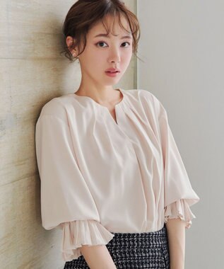 Tiaclasse L 【洗える】プリーツスリーブブラウス アイボリー