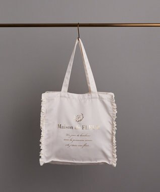 Maison de FLEUR サテンフリルスクエアトートバッグ Ivory