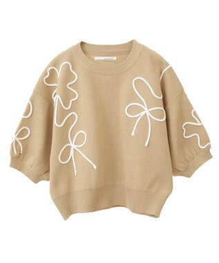 Green Parks ・ＥＬＥＮＣＡＲＥ　ＤＵＥ　ライン刺繍５分袖ニット Beige
