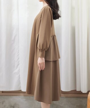 Tiaclasse L 【洗える】ドッキングティアードワンピース キャメル
