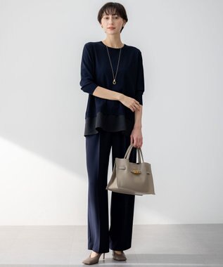 23区 【接触冷感/UVカット/吸水速乾】ストレッチジョーゼット ワイド パンツ ネイビー系