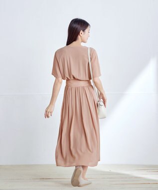 Tiaclasse 【洗える】花びらスリーブベルト付きワンピース ピンク