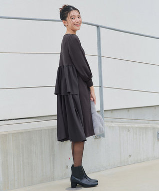 Tiaclasse L 【洗える】ドッキングティアードワンピース チャコールグレー