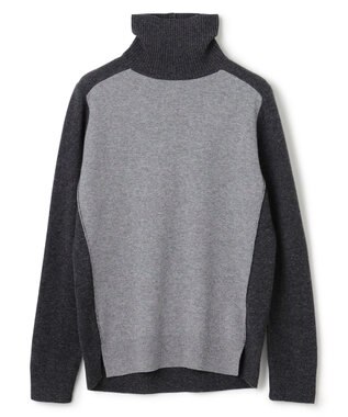 BEIGE， 【WEB限定・洗える】ROGAN / バイカラーウールハイネックニット M Gray x C Gray