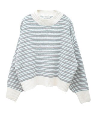 earth music&ecology マルチボーダーベロアモールプルオーバー Ivory