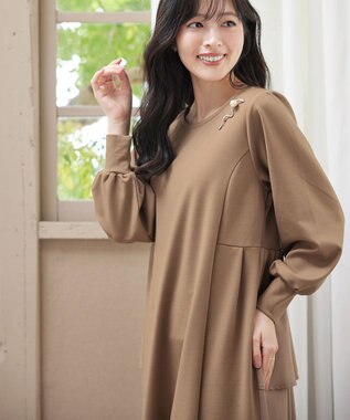 Tiaclasse L 【洗える】ドッキングティアードワンピース キャメル