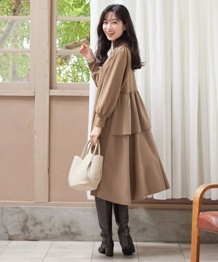 Tiaclasse L 【洗える】ドッキングティアードワンピース キャメル