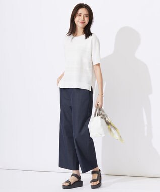 J.PRESS LADIES 【洗える・吸水速乾】麻シェルドライ セミワイド パンツ ネイビー系