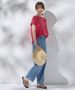 ANY 【手洗い可】ヨーロピアンリネンツイストスリーブブラウス レッド