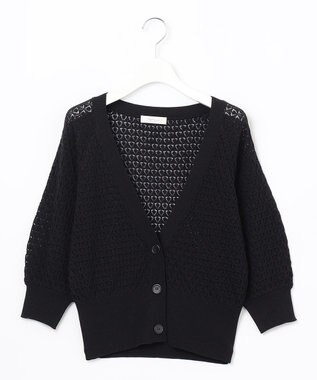 Feroux 【洗える】透かし編み カーディガン ブラック系