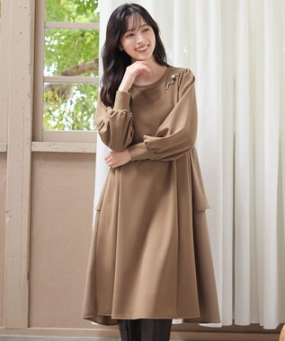 Tiaclasse L 【洗える】ドッキングティアードワンピース キャメル