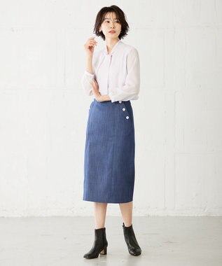 J.PRESS LADIES L カチオンストライプ ボウタイ カットソー ふじ色系