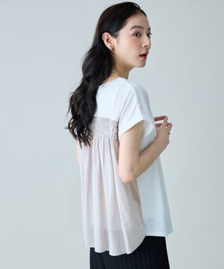 ANY L 前後２ＷＡＹ異素材コンビカットソー オフホワイト×グレー
