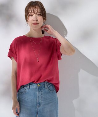 ANY 【手洗い可】ヨーロピアンリネンツイストスリーブブラウス レッド