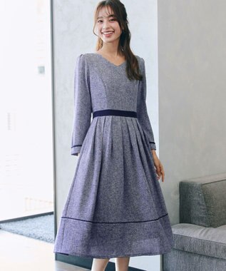 Tiaclasse 【洗える】配色パイピングフレアワンピース ネイビー