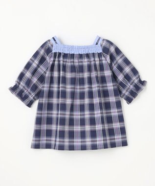 組曲 KIDS 【110-140㎝】プランタンチェック ブラウス ネイビー