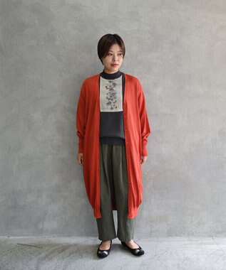 muuc 〈高品質シルク＆スーピマ超長綿〉〈洗えるニット〉〈通年着られる〉シルクコットンのロングカーディガン オレンジ