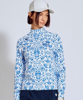 PW CIRCULUS 【吸水速乾 / UV遮蔽率99.5% UVカット / ストレッチ】【WOMEN】DELFT総柄 ロングスリーブモックT ゴルフウェア レディース スカイブルー系5