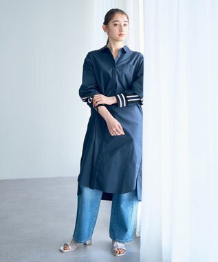 YECCA VECCA リブMIXシャツワンピース Navy