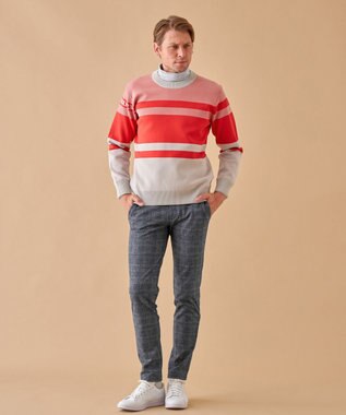 23区GOLF 【MEN】【洗える】カラーブロック 裏付き ニット ローズ系1