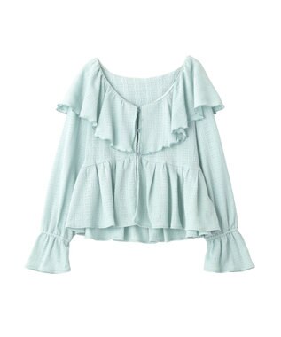 earth music&ecology 【予約】ラッフルカラーカットブラウス サックスブルー