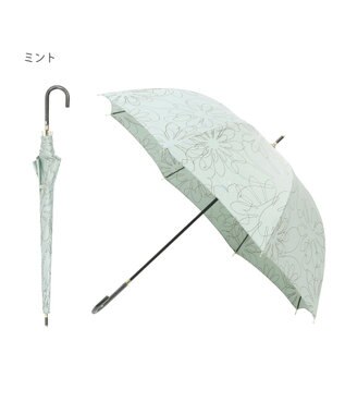 MOONBAT 【新色追加/耐風】ランバン オン ブルー 長傘 フラワー柄サテンジャガードプリント ミントグリーン