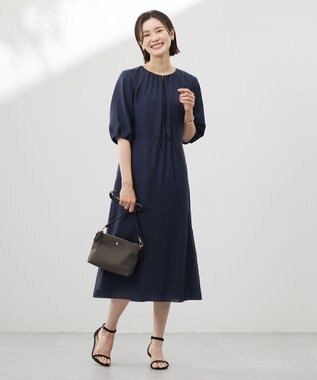 J.PRESS LADIES 【洗える】ブライトスパンボイル ワンピース ネイビー系