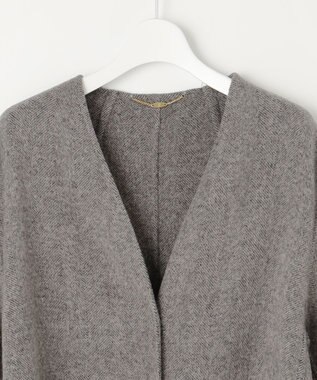 自由区 L ウールリバーロング コート グレーヘリンボン