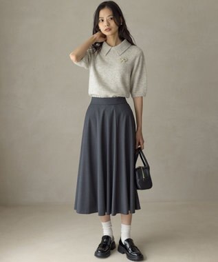 組曲 【加藤ローサさん着用 / 襟取り外し可】スパンコールヤーン 5分袖ニット ライトグレー系