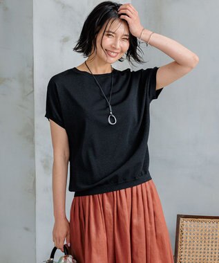 23区 【洗える】レーヨンポリエステルストレッチ プルオーバー ラメニット ブラック系