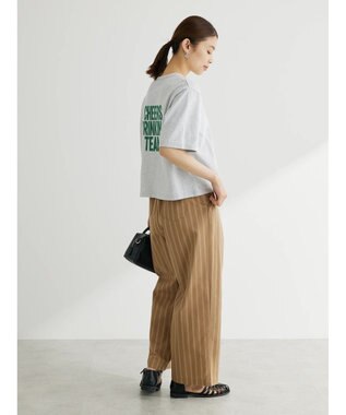 Green Parks 綿麻混タックストレートワイドパンツ Stripe