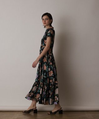 GRACE CONTINENTAL アンティークフラワープリントワンピース ブラック