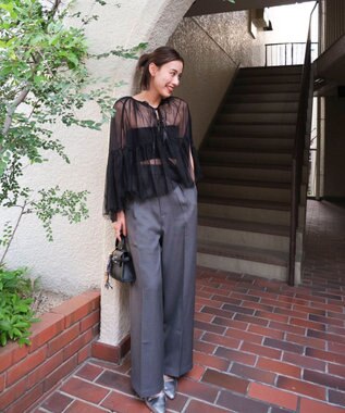 Green Parks リボンチュールデザインブラウス Black