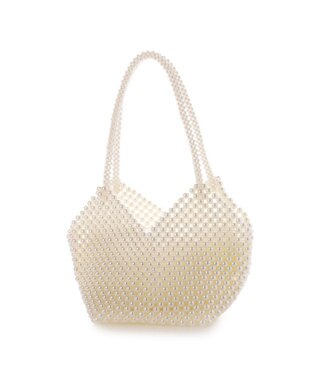 UNBILLION カシュカシュ cachecache / ビーズハート手提げバッグ ホワイト