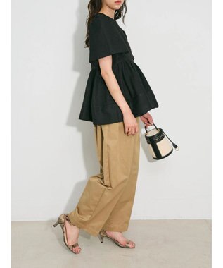 Green Parks パフスリーブジャガードペプラムブラウス Black