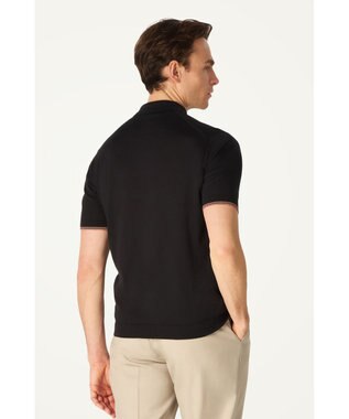 DAKS John Smedley for DAKS ハウスストライプポロシャツ ブラック