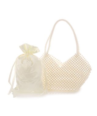 UNBILLION カシュカシュ cachecache / ビーズハート手提げバッグ ホワイト