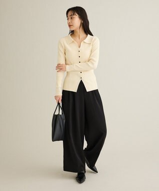 CRAFT STANDARD BOUTIQUE 襟付きコンパクトリブニットカーディガン Ivory