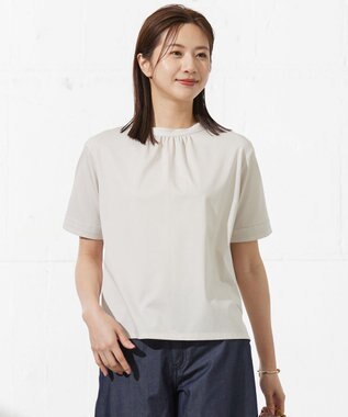 J.PRESS LADIES L 【接触冷感】プレーティングジャージー モックネック カットソー グレージュ系