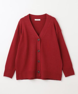 ANY 【洗濯機可】ラムウールVネック カーディガン レッド系