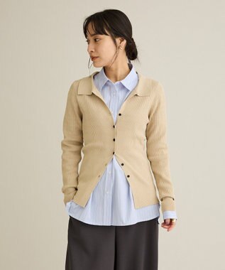 CRAFT STANDARD BOUTIQUE 襟付きコンパクトリブニットカーディガン Beige