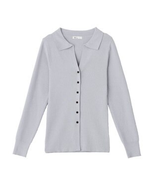 CRAFT STANDARD BOUTIQUE 襟付きコンパクトリブニットカーディガン Sax