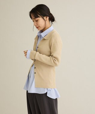 CRAFT STANDARD BOUTIQUE 襟付きコンパクトリブニットカーディガン Beige