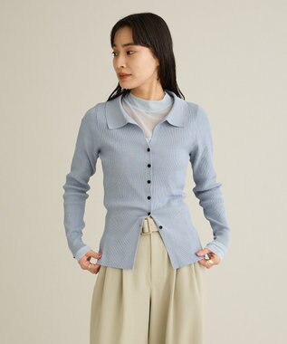 CRAFT STANDARD BOUTIQUE 襟付きコンパクトリブニットカーディガン Sax