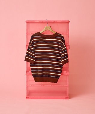 AMERICAN HOLIC 【PENNEY'S】レトロボーダー半袖ニット Orange