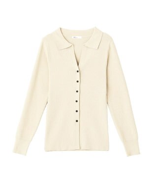 CRAFT STANDARD BOUTIQUE 襟付きコンパクトリブニットカーディガン Ivory