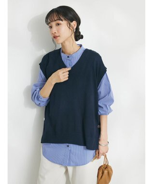 CRAFT STANDARD BOUTIQUE 【洗える】ニットベスト+バンドカラーシャツ-SET Navy