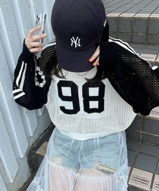 WEGO ラグランショートメッシュニット 柄1